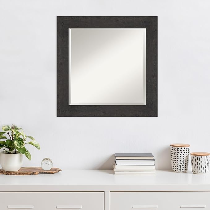 Amanti Art Brown Wall Mirror 26x26 Rustic Plank Espresso Square Bathroom Mirror - Image 4
