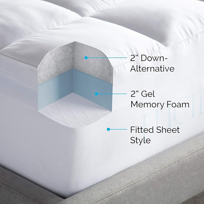 LUCID 4 Inch Down Alternative and Gel Memory Foam Mattress Three Toppers in - Image 5