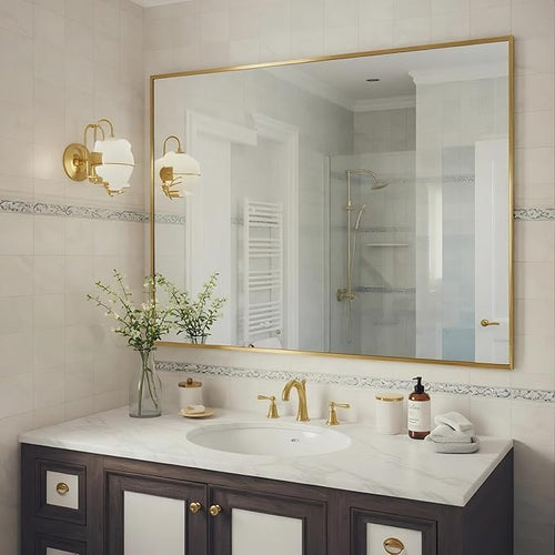 27x40 Inch Brass Bathroom Mirror - Image 2