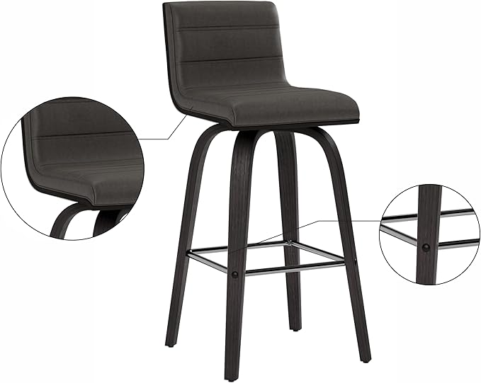 Armen Living Vienna Counter Height Barstool Brushed Wood Finish Faux Leather - Image 13