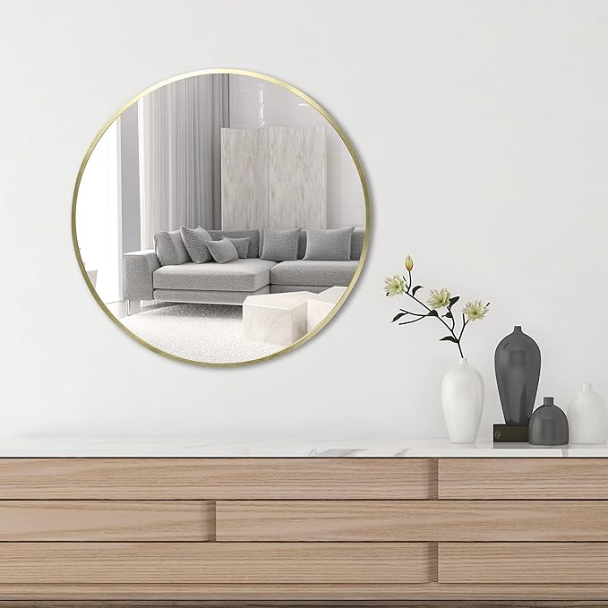FrameWorks 24" Deluxe Contemporary Brass Gold Circular Aluminum Mirror - Image 4