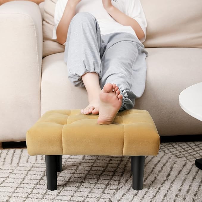 HOUCHICS Small Footstool Ottoman, Velvet Wooden Foot Stool Ottoman - Image 3