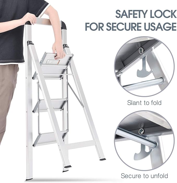 KINGRACK Aluminium 3 Step Ladder, Lightweight Step Stool - Image 6