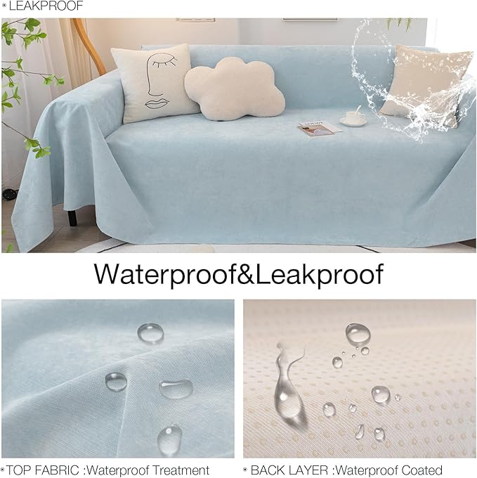 STACYPIK Waterproof Sky Blue Loveseat Couch Cover - Image 5