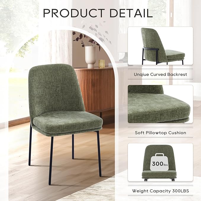 COLAMY Modern Dining Chairs Set of 4, Fabric Upholstered Dining Room Chairs - Image 3