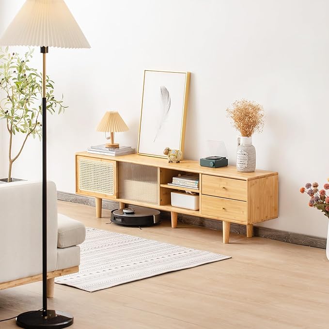 Tiita Rattan TV Stand for 55 65 Inch TV, Bamboo TV Cabinet - Image 2