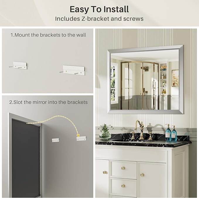 72x36 Inch Silver Bathroom Mirror - Image 6