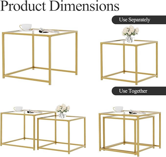 Garden 4 you Coffee Table Set of 2, Modern Glass Nesting Table, Metal Frame - Image 8