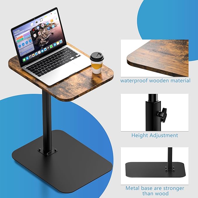 Side Table Sofa Tray for Couch Heavy Metal Base Swivel/Adjustable Height - Image 6