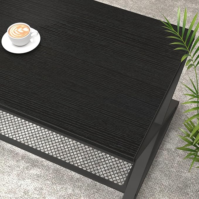 LVB Black Coffee Table, Metal Wood 2 Tier Center Tables - Image 4