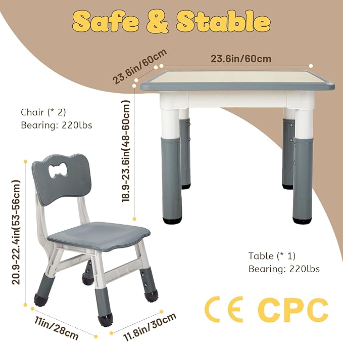 FUNLIO Kids Table and 2 Chairs Set, Height Adjustable Toddler Table and Chair - Image 6