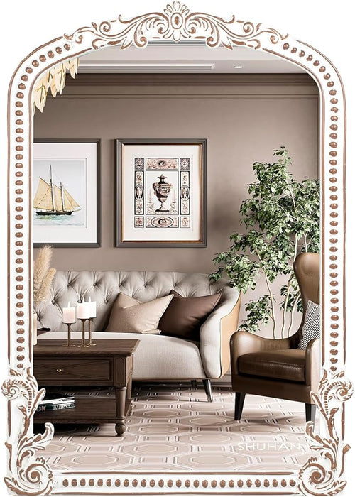 25x35 Inch Baroque Arched Wall Mirror Wooden, Rustic Farmhouse Decorative by HomeDecorationMirror