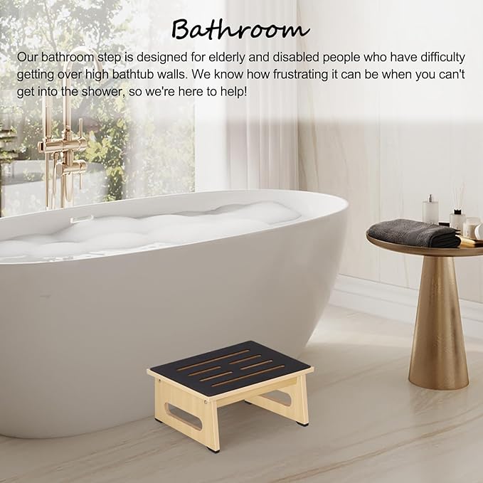 One Step Stool with Non-Slip Rubber Stepping Feet, Heavy Duty Wooden Step Stools - Image 3