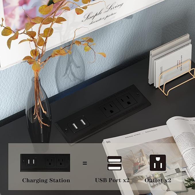 Black LED Nightstand with Charging Station, Side Table with 3 Drawers and Light - Image 7