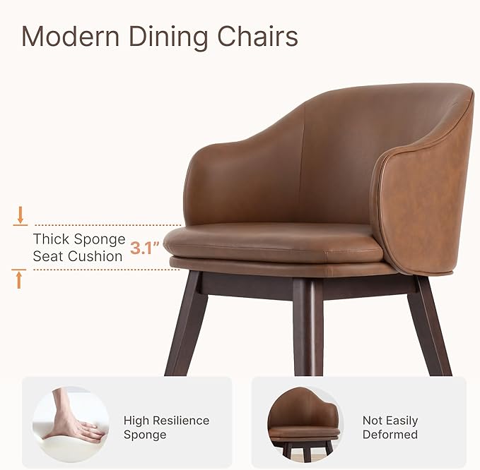 Wooden Dining Chairs Set of 2, Faux Leather Upholstered Modern Dining Room - Image 4
