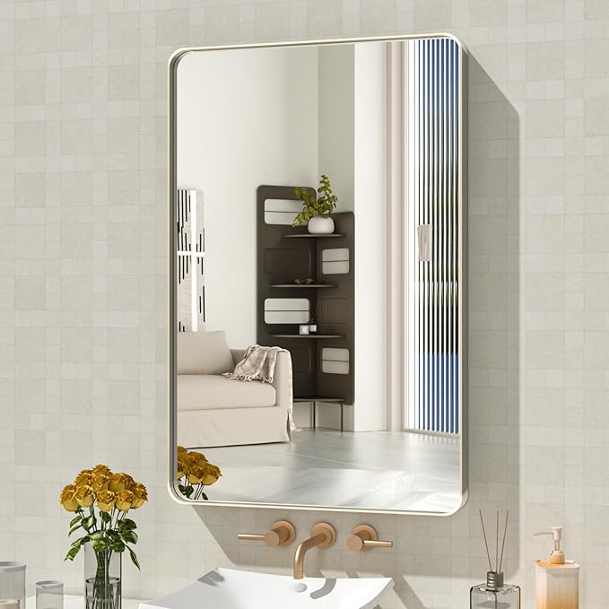 WEER 20X30 Inch Brushed Nickel Bathroom Mirror, Brushed Silver Metal Frame by WEER