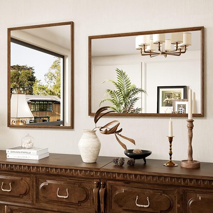 Rectangle Bathroom Mirror 22x30 Inch, Walnut Wood Grain Framed, Anti-Rust & 4mm - Image 8