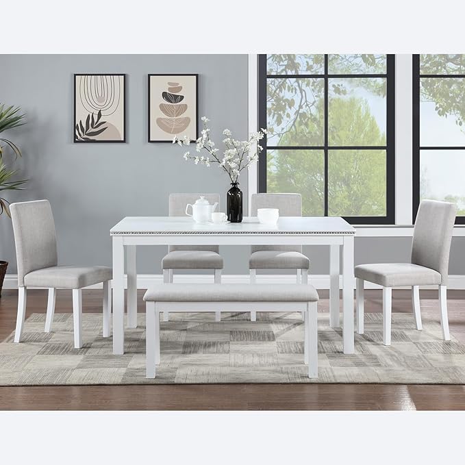 soges 6 Piece Wooden Dining Table Set, Dining Room Table - Image 5