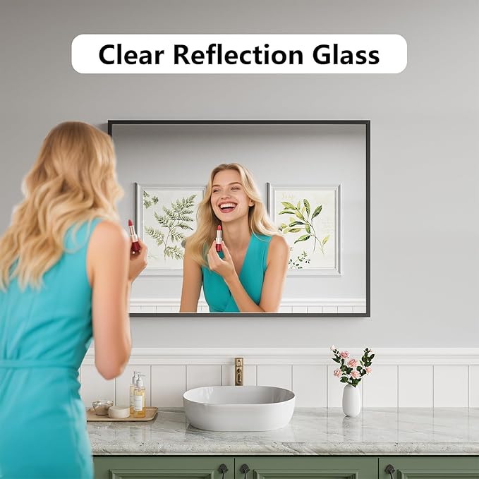 Koonmi Bathroom Mirror 30x40 Black Bathroom Wall-Mounted Mirrors, Modern Vanity - Image 2