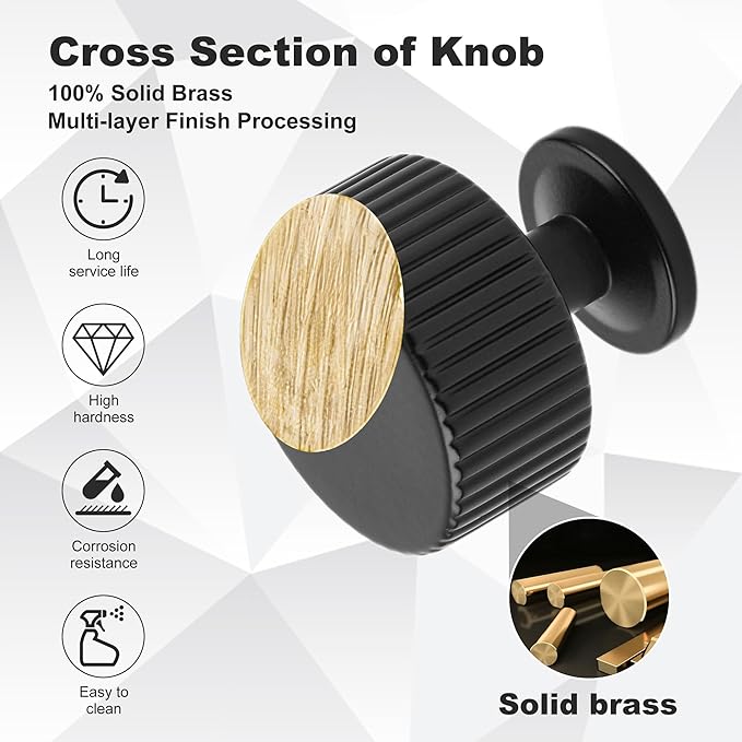 Matt Black Kitchen Cabinet Knob, 6 Pack Solid Brass Dresser Drawer Pulls - Image 2