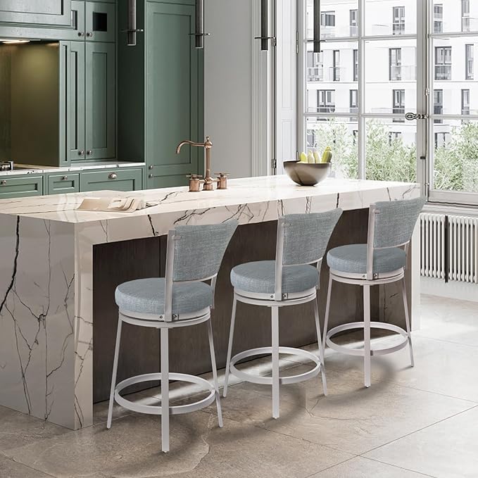 Bar Stools Set of 2, 25 Inch Metal Counter Height Bar Chairs, Modern Linen - Image 8