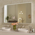 WEER White Bathroom Mirror 48X30 Inch, Rounded Rectangle White Metal Frame by WEER