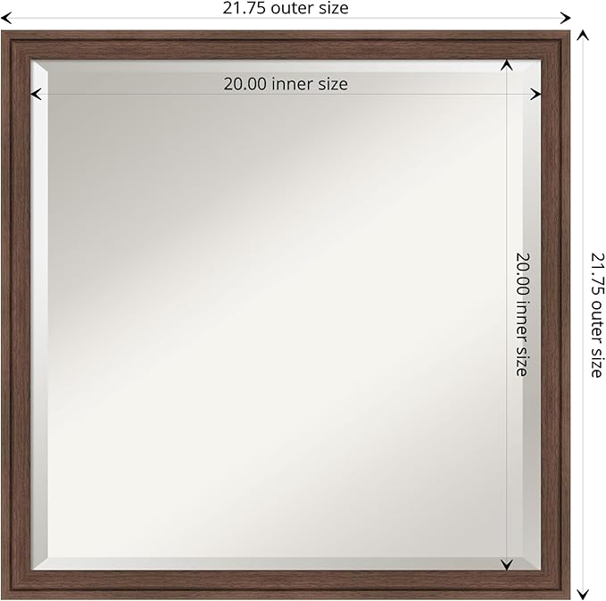 Amanti Art Brown Wall Mirror 22x22 Florence Medium Brown Square Bathroom Mirror - Image 4