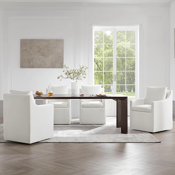 Upholstered Dining Chairs with Casters Washable Cover Side Deskchair with - Image 7
