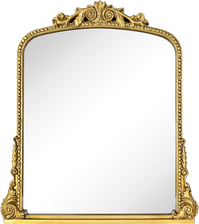 Antique Gold Ornate Mirror Arched Mantel Mirror Baroque Inspired Ornate Dresser - Image 3