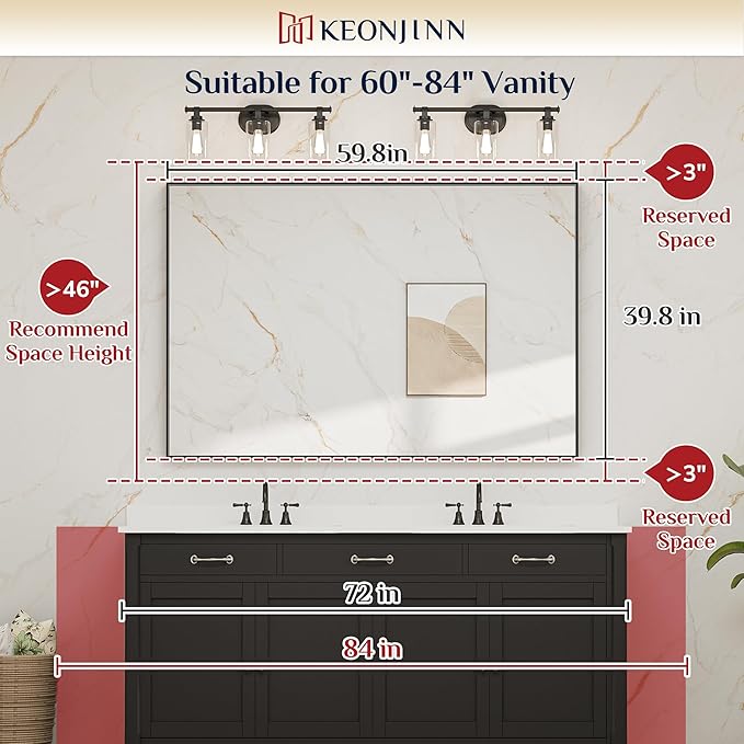 Keonjinn Black Mirror for Bathroom 60 x 40 Inch Rectangular Wall Mirror Large - Image 5