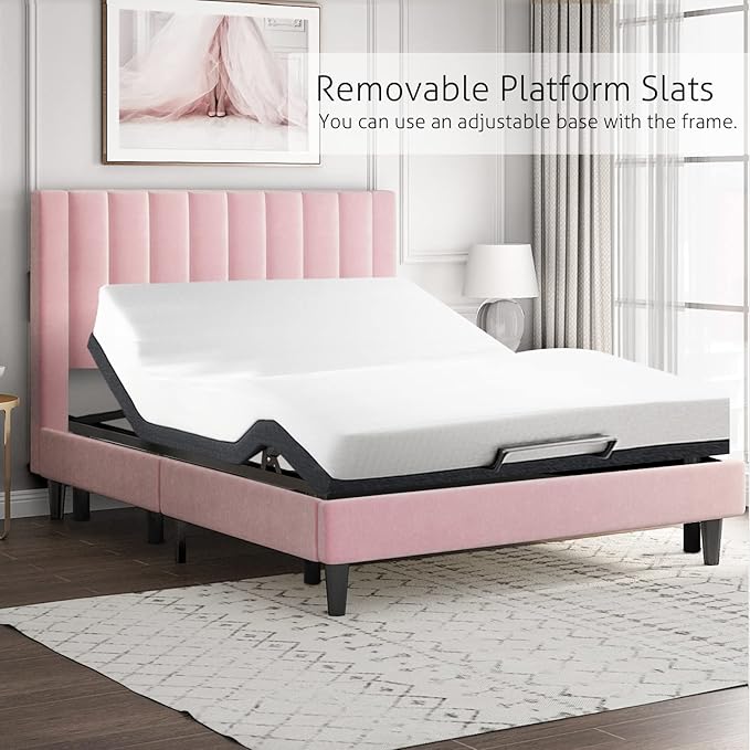 SHA CERLIN Full Bed Frame/Velvet Upholstered Platform Bed Frame - Image 9