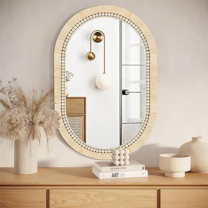 ULIKE Rattan Mirror for Bathroom, 20x30 Inch Oval Rustic Farmhouse Wall Decor - Image 4