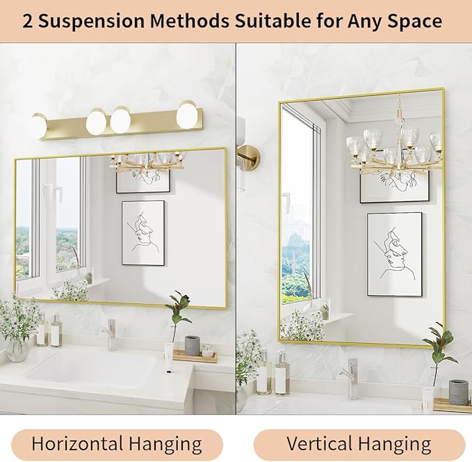 Koonmi Gold Mirrors for Wall, 24x36 Inch Bathroom Mirror, Rectangular Wall - Image 7