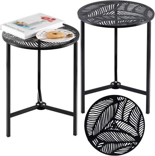 2 Packs 13" Metal Outdoor Side Tables Small Black Outside End Table by Party+Zealot
