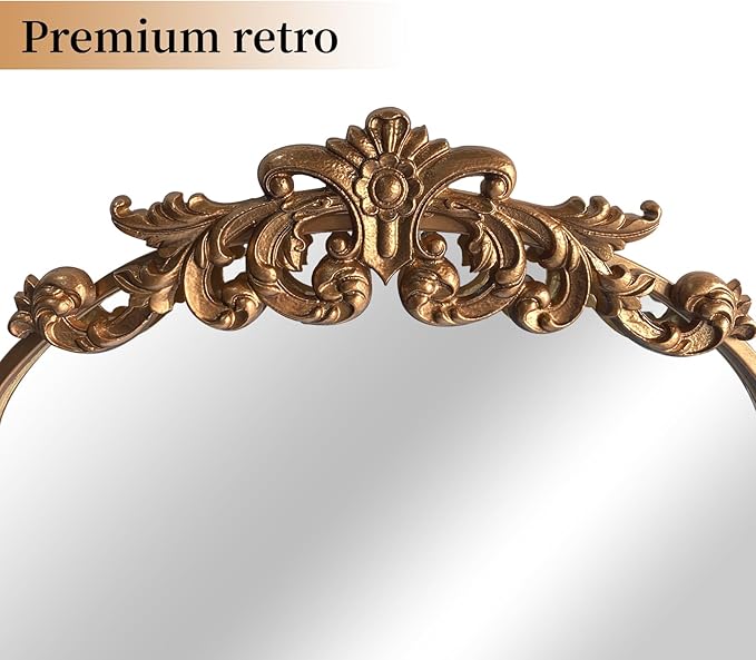 WAMIRRO Ornate Gold Mirror, Vintage Arched Baroque Antique Mirorrs - Image 4
