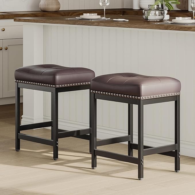 MALOL Set of 6 Saddle Bar Stools Counter Height 24.4”, Backless Barstools - Image 8