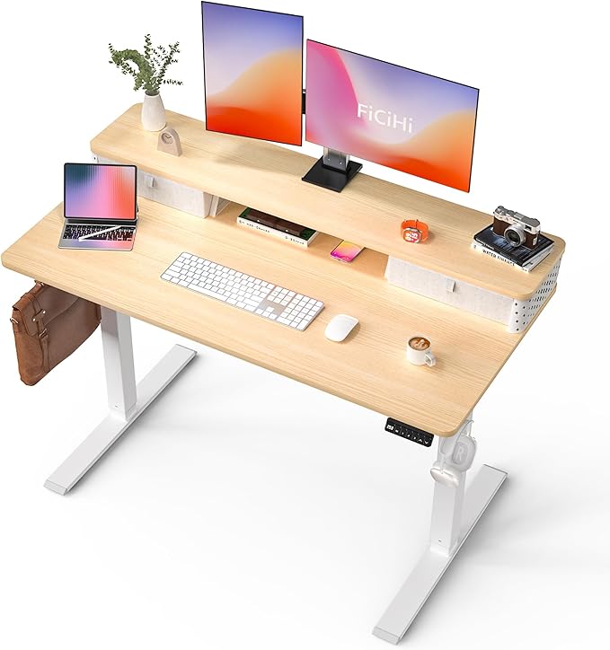55x24 Inch Standing Desk with Double Drawers, C-Clamp Mount Compatible by FiCiHi