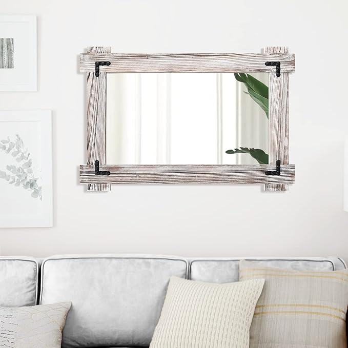 MeMoreCool Farmhouse Rustic Wood Framed Bathroom Mirror, Decorative Wall - Image 4