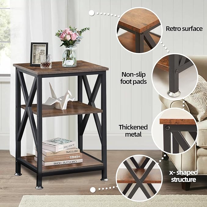 End Tables with Storage Shelf, Small Side Table 3-Tier, End Tables Living Room - Image 4