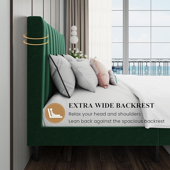 SHA CERLIN Queen Bed Frame/Velvet Upholstered Platform Bed Frame - Image 6