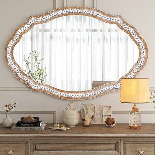 24" x 35" Wooden Farmhouse Oval Mirror - Image 2
