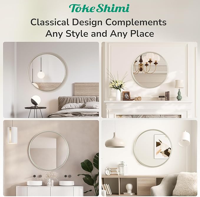 TokeShimi 18 in Round Brushed Nickel Mirror Bathroom, Shatterproof Bathroom - Image 7