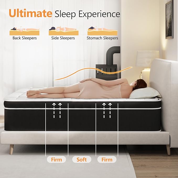 Firm Queen Mattress, 12 Inch Gel Memory Foam Hybrid Mattress Queen Size - Image 5
