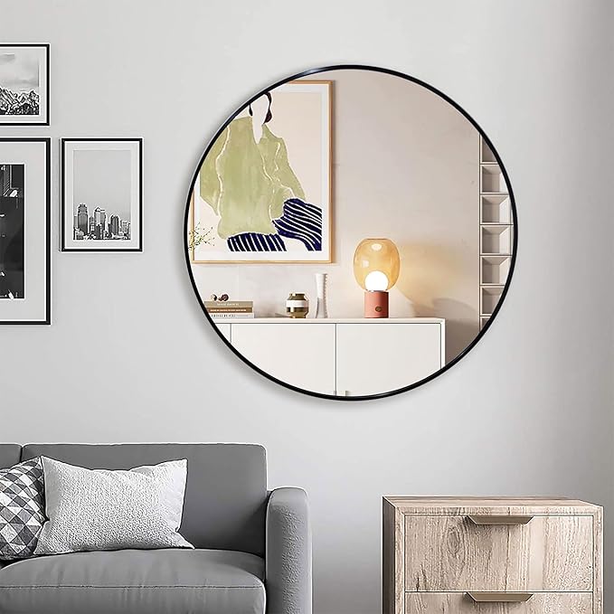 36 inch Large Black Round Mirror - Image 2