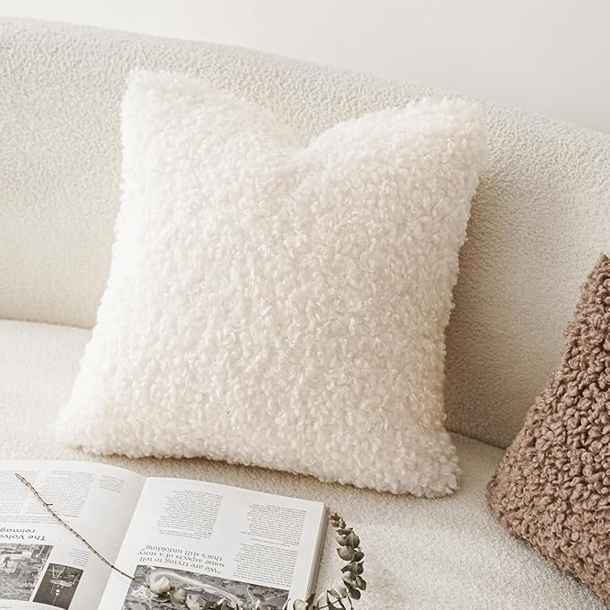 Foindtower 2 Pieces 16x16 Inch White, Faux Fur Throw Pillow Cover Accent Sherpa - Image 4