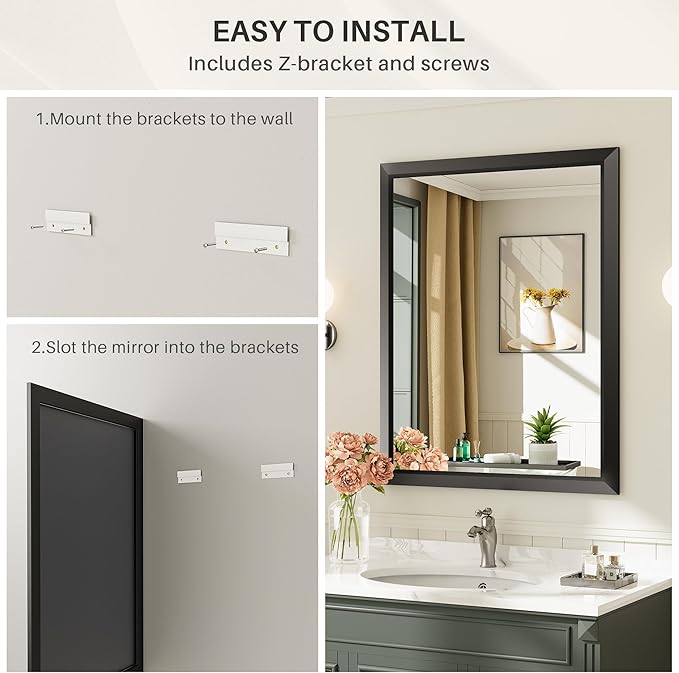 36x32 Inch Black Bathroom Mirror - Image 8