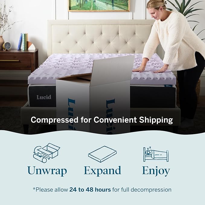LUCID 3 Inch 5 Lavender Memory Foam Plush-Calming Targeted Convoluted Comfort - Image 4