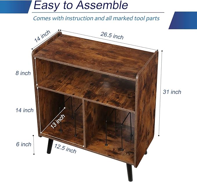 3-Tier Vintage Record Player Stand, Mid-Century Vinyl Record Storage Cabinet - Image 2