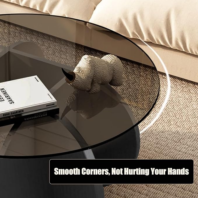 Black Coffee Table, 31.5" Round Glass Coffee Table - Image 4