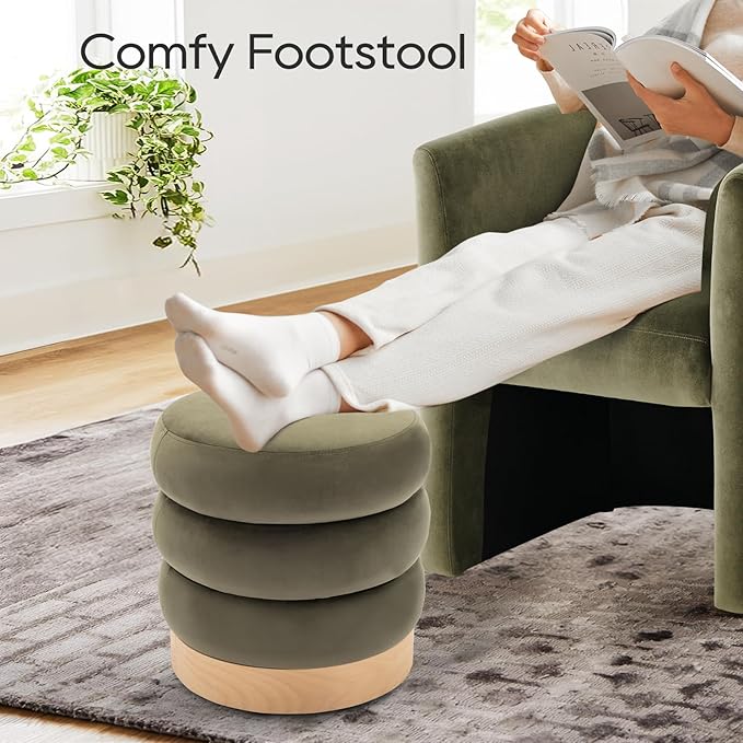 COLAMY Velvet Ottoman Footstool, Tufted Modern Foot Rest Stool - Image 3